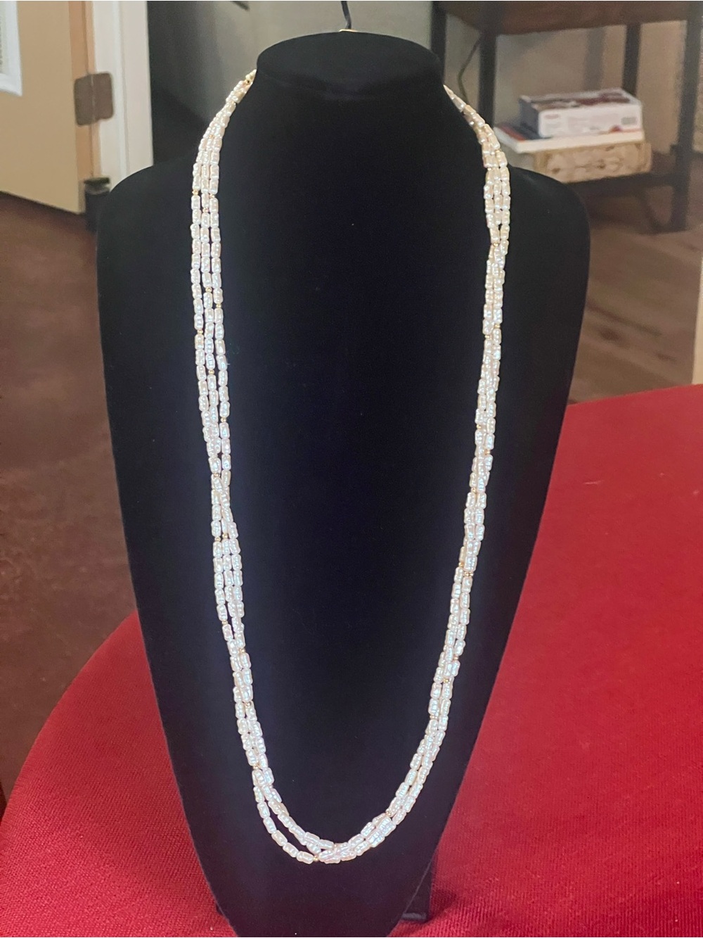 Napier Long Double-Strand Beaded Necklace - White and Gold Accents